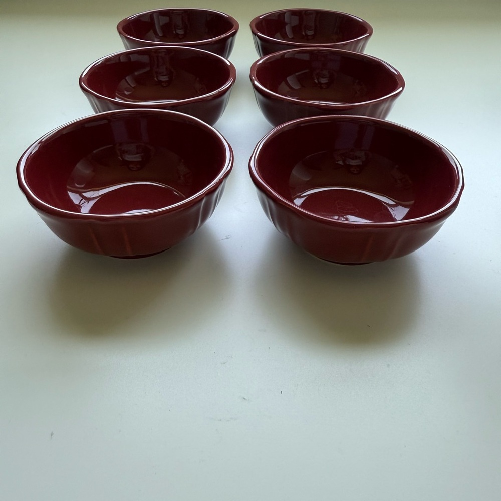 Set of 6 JCPenney Red Burgundy Ruffle Design Sauce Dipping Bowls 3.5” Wide